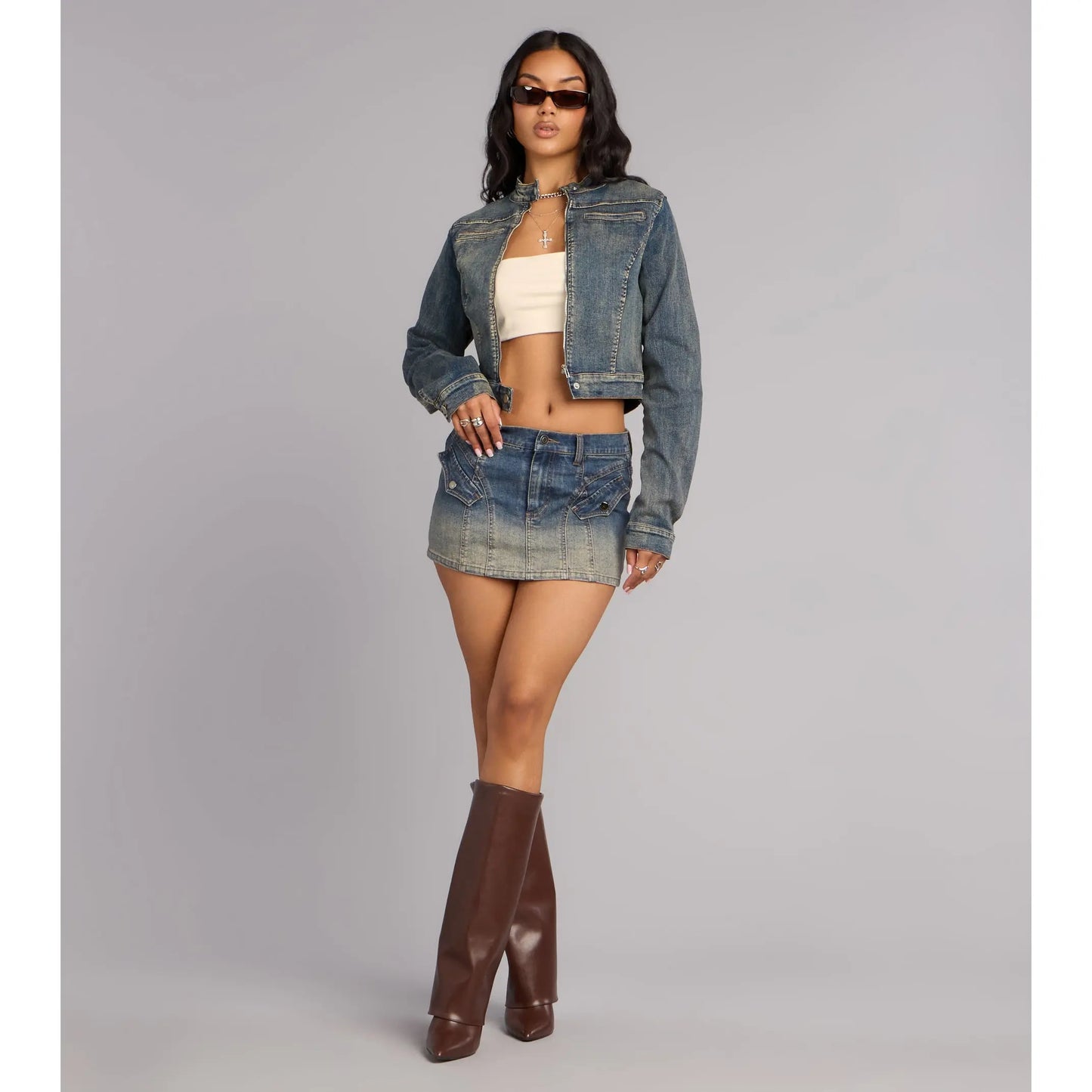 Fast Lane Cool Moto Denim Crop Jacket