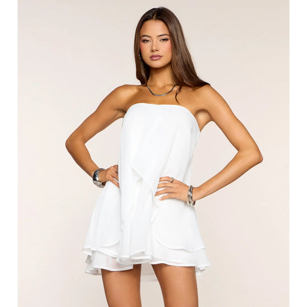 Flirty Flowy Chiffon Strapless Babydoll Dress