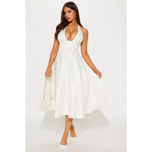 Ellington Jacquard Halter Midi Dress - off White